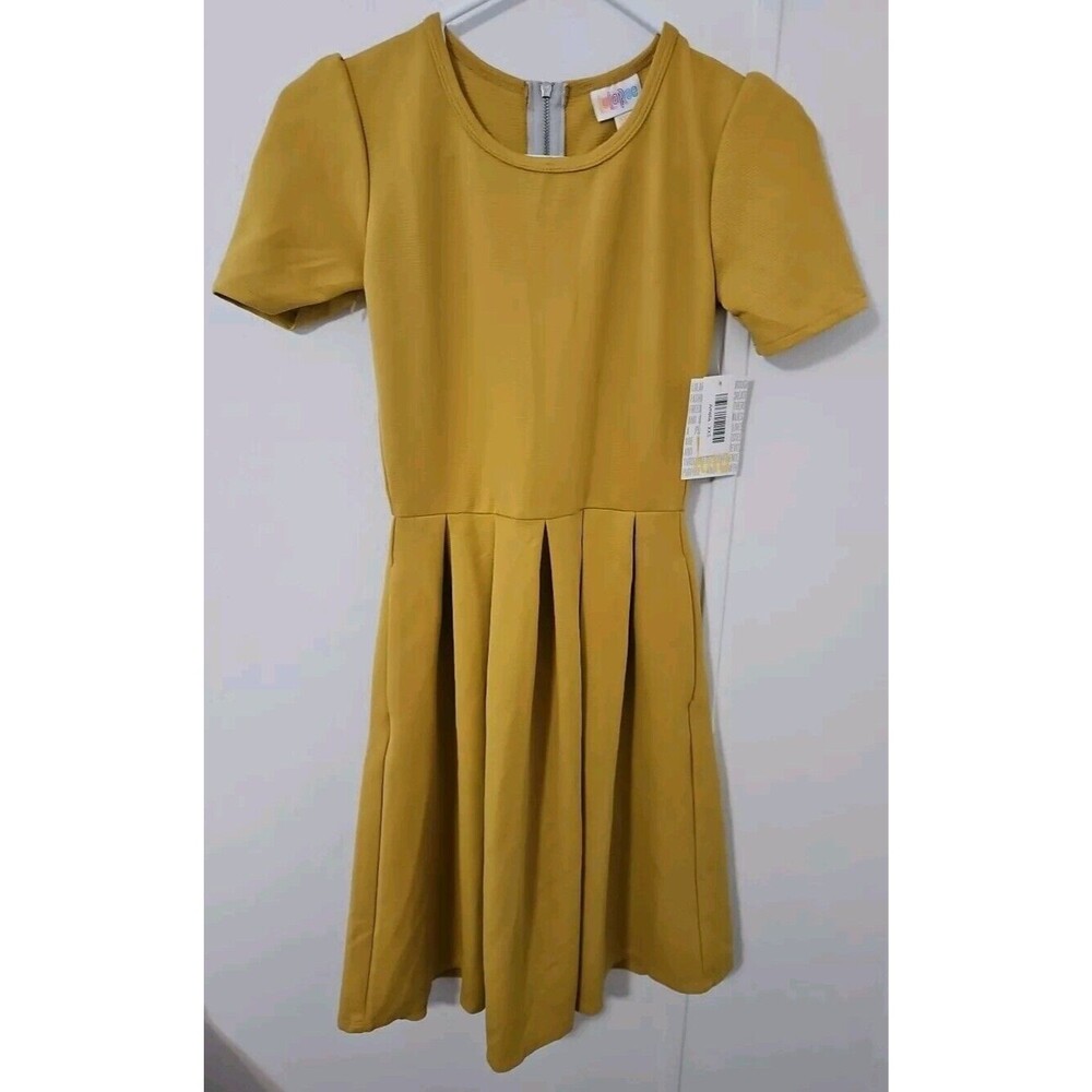 LuLaRoe Women's Gold Amelia Dress With Pleats & Pockets Size XXS